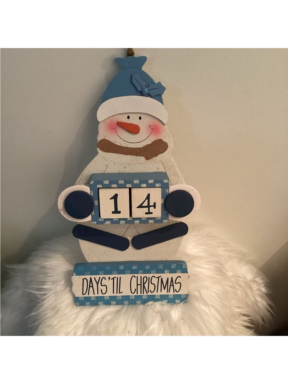Wooden Snowman Christmas Countdown Sign 16x7 Pre-Owned Holiday Decor